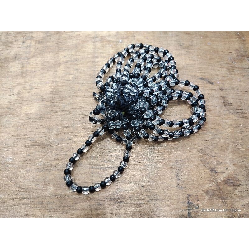 Grosir!!! gelang batu tali serut black onix kombinasi mutiara bening satu set lusinan isi 12pcs