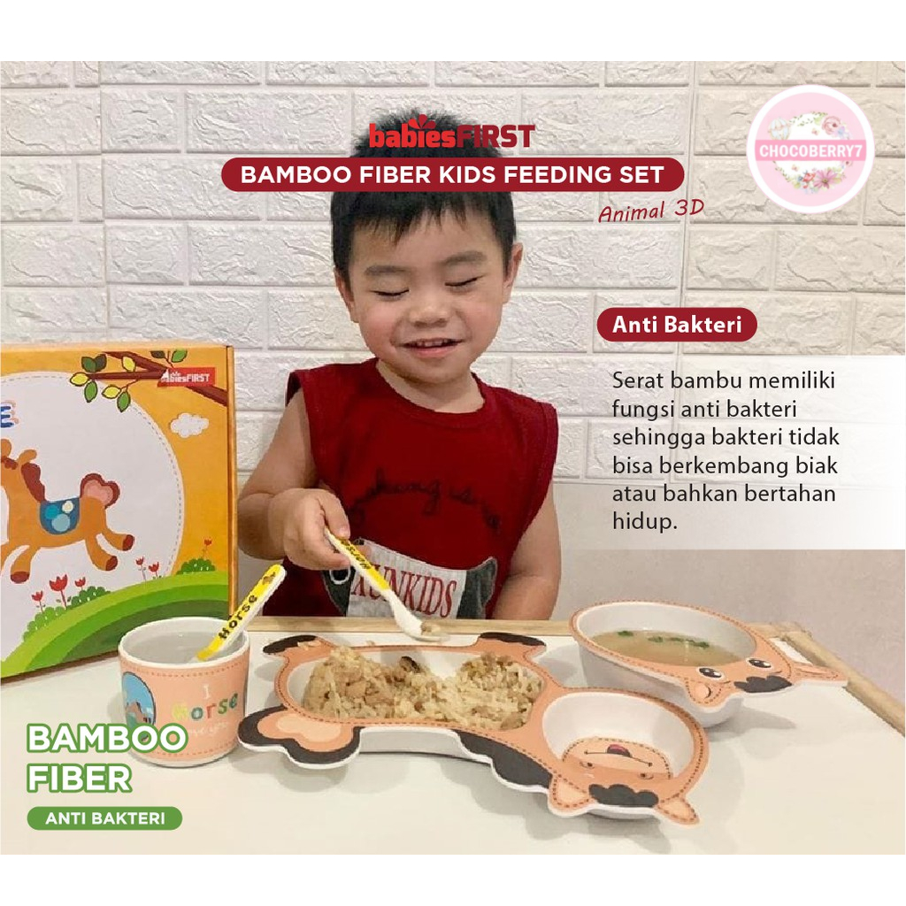 babiesFIRST Bamboo Fiber ANIMAL Feeding Set / Tempat Makan Anak / Set Piring Makan Anak BF504 WHALE LION HORSE OWL ELEPHANT BF504