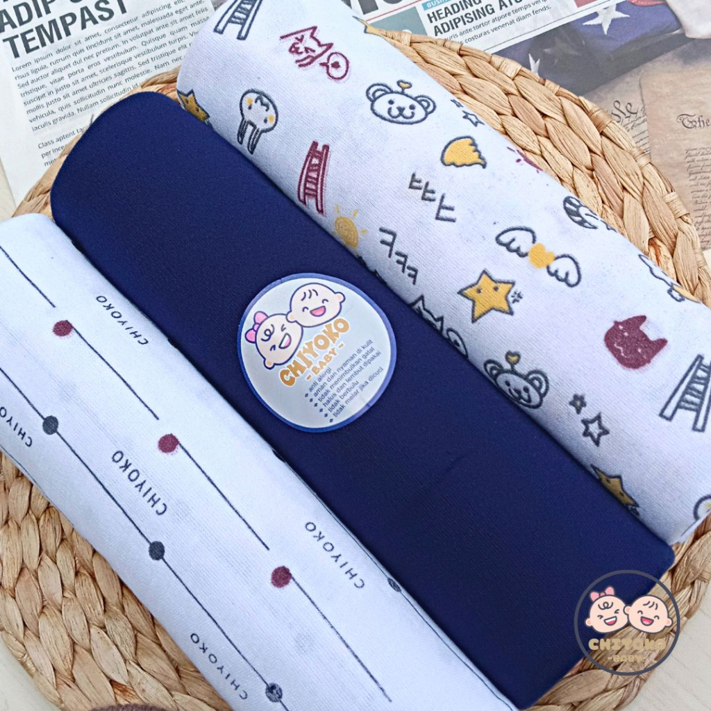 3 Pcs Bedong Bayi Baru Lahir Bahan Kaos 110 x 90 Serian NAVY Chiyoko Baby