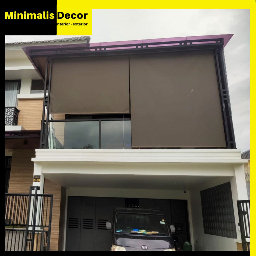 tirai gulung outdoor suntex blind melindungi rumah dari cipratan air hujan