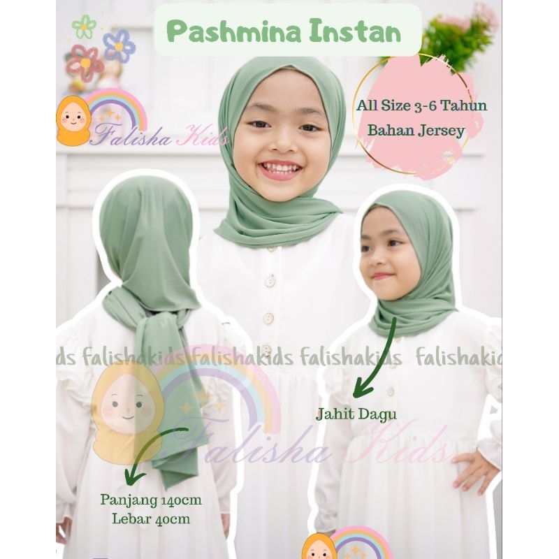 PASHMINA INSTAN ANAK / PASTAN 140CMX40CM (DIJAHIT DAGU) 3-6 thn / BAHAN JERSEY BALON