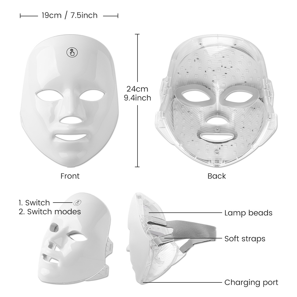 Masker LED PDT Light 7 Warna Led Mask Photon Therapy Alat Perawatan Wajah Penggunaan Pengisian Daya