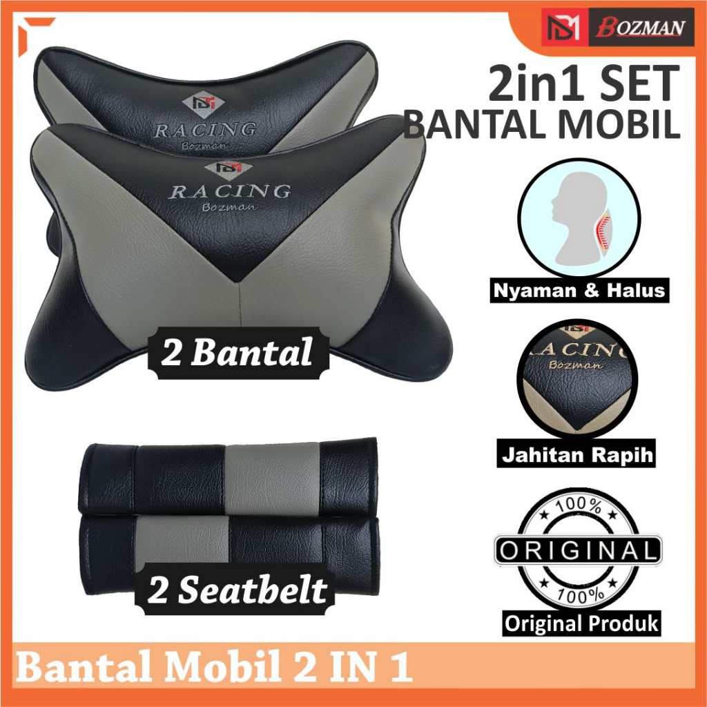 Set Bantal Mobil Racing 2 in 1 Bantal Mobil / Headrest dan Cover Seatbelt