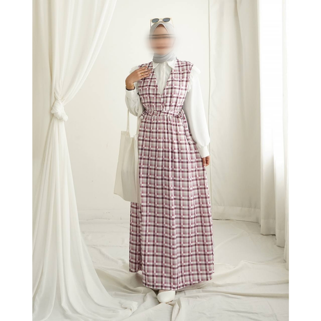 (LUNA DRESS &amp; PLAID DRESS) GAMIS REMPEL/RUMBAI | OVERALL 1 SET DAPAT 2 PCS (INNER DAN OVERALL) | VEST LONG DRESS MOTIF KOTAK-KOTAK BISA COD N GROSIR