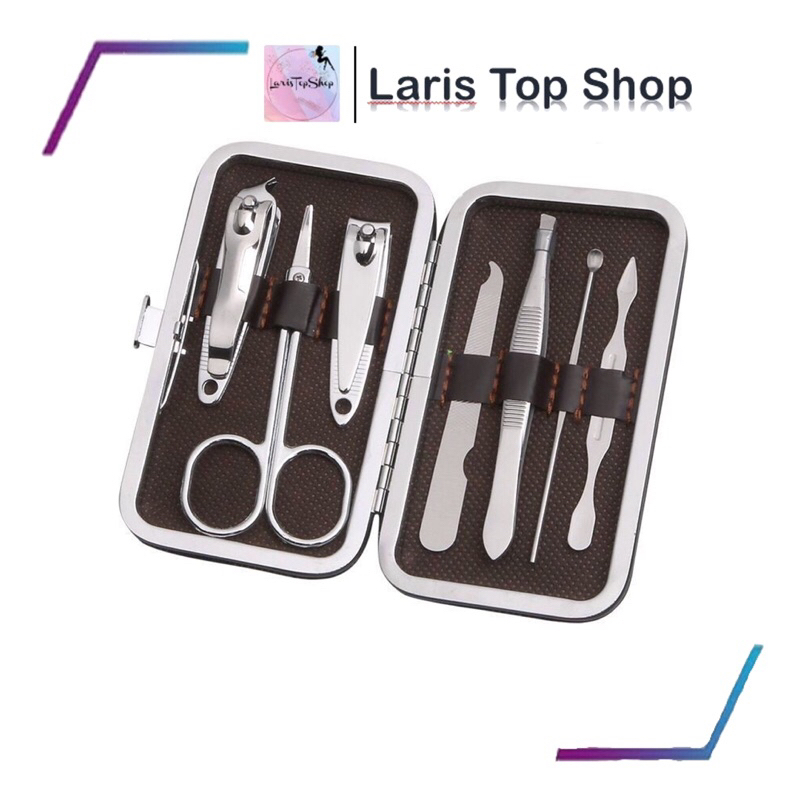 Manicure Pedicure Set 7in1 Dompet Paket Pembersih Kuku / Perawatan Kuku Serbaguna / Paket Pembersih Kuku Pinset Gunting Lancip