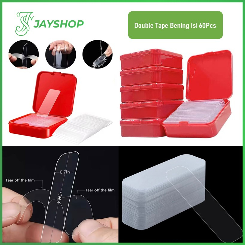 

Double Tape Isi 60Pcs Box Mini Selotip Bening Transparan 2 Sisi Serbaguna