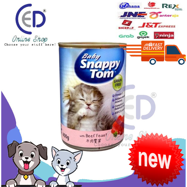 MAKANAN KUCING SNAPPY TOM BABY KITTEN 400GR ALL VARIAN 12 KALENG