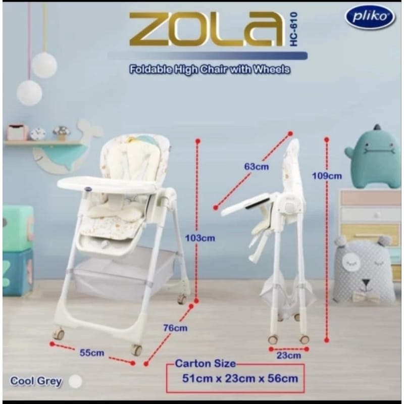 Pliko High Chair Zola HC610 With Wheels - Kursi Makan Bayi