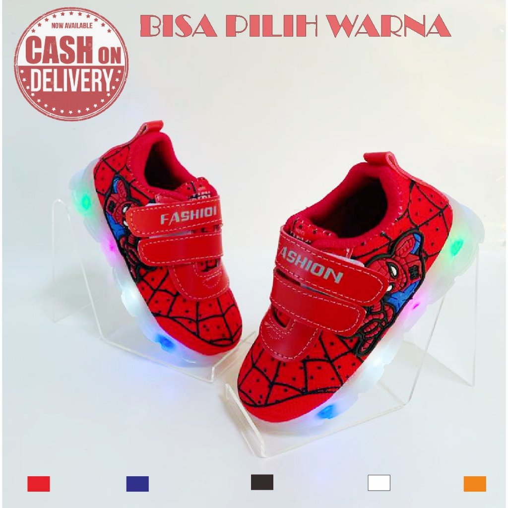 Sepatu sneaker spiderman anak laki-laki dengan lampu led kids shoes 22-30 - terlaris