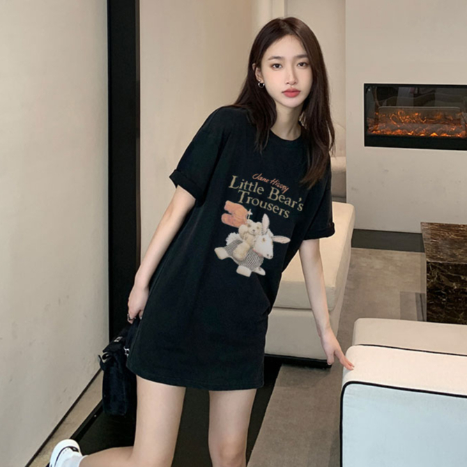 XIAOZHAINV Kaos Atasan Oversize Wanita Rabbit Pattern Lengan Pendek A0768