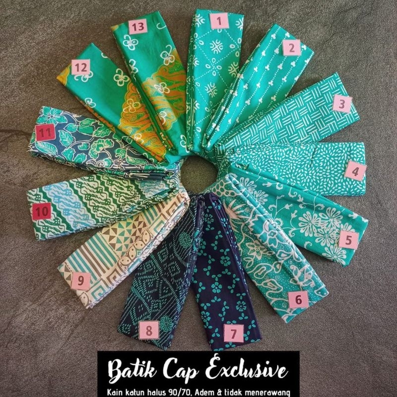 Kain Batik cap garutan hijau tosca