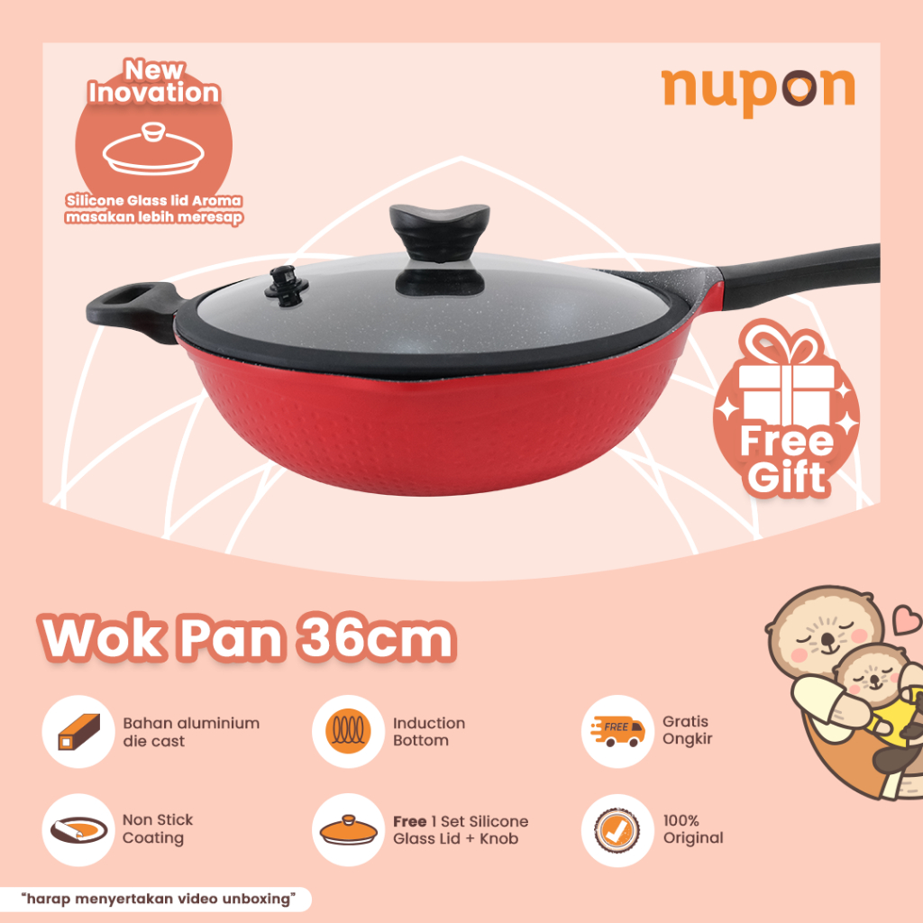 NUPON - Panci Wok Pan Wajan Marble Coating 36 CM Anti Lengket PFOA Free
