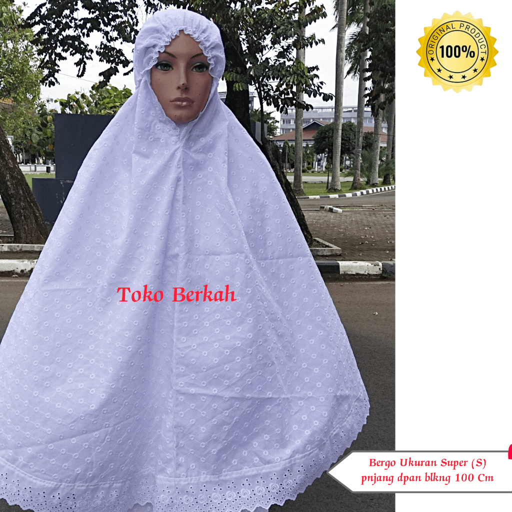 bergo haji dan umroh ukuran super renda katun motif sarah