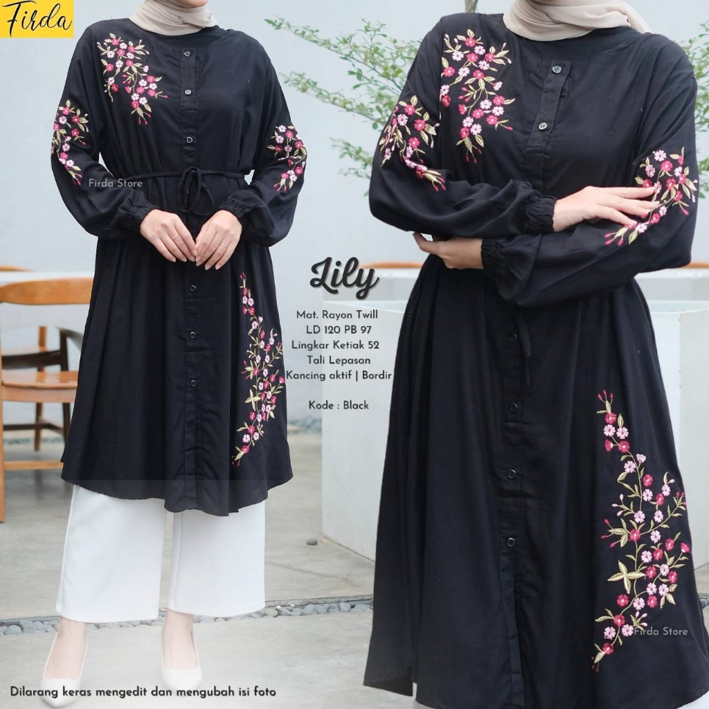 Lily Tunik Firda Atasan Wanita Lengan Panjang Warna Putih Jumbo Bigsize LD 110 120 XXXL Bahan Rayon 