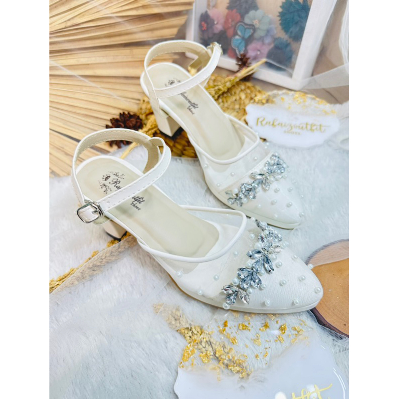 sepatu wanita dhanda wedding platform putih tali diamont 7cm tahu