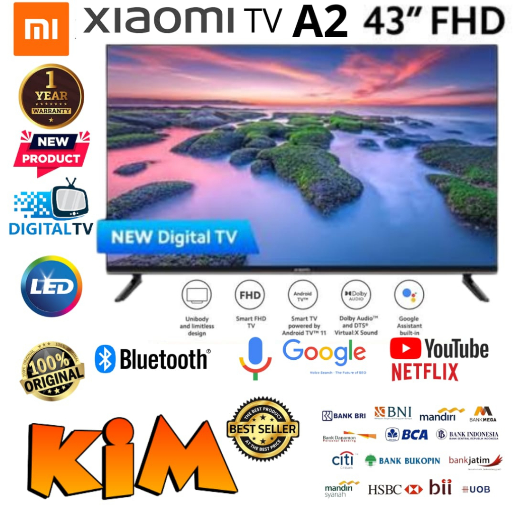 Led Xiaomi 43 inch Mi TV A2 43 Smart Android 11 Digital TV FHD - 43A2