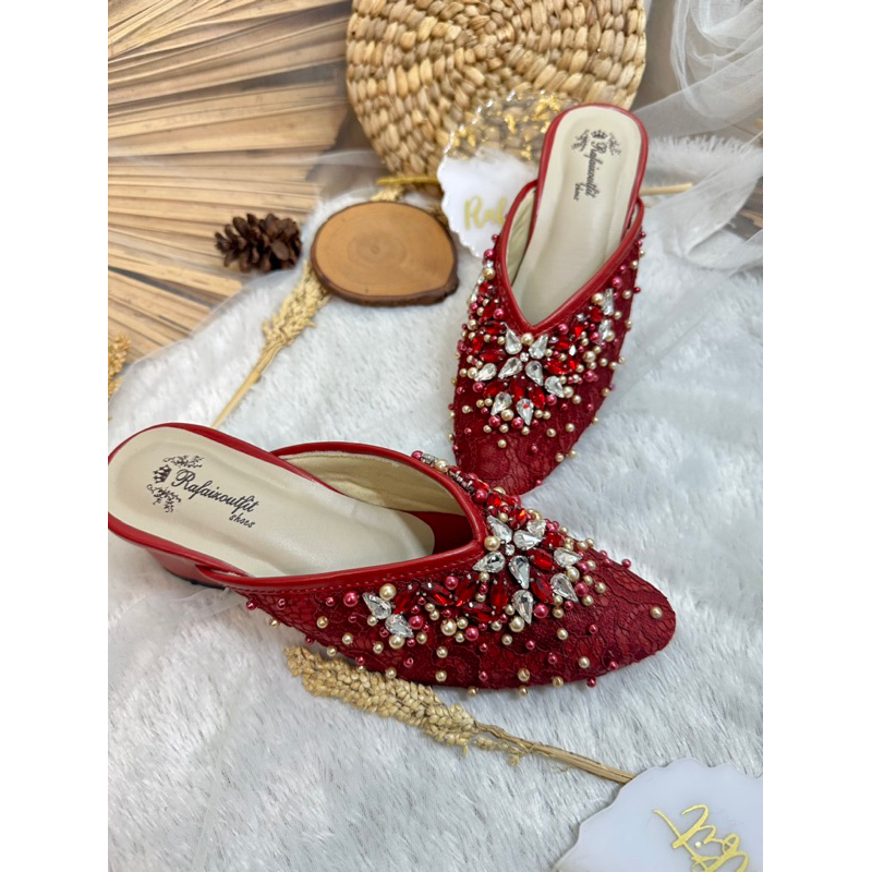 sepatu wanita wedding merah Marron 5cm tahu