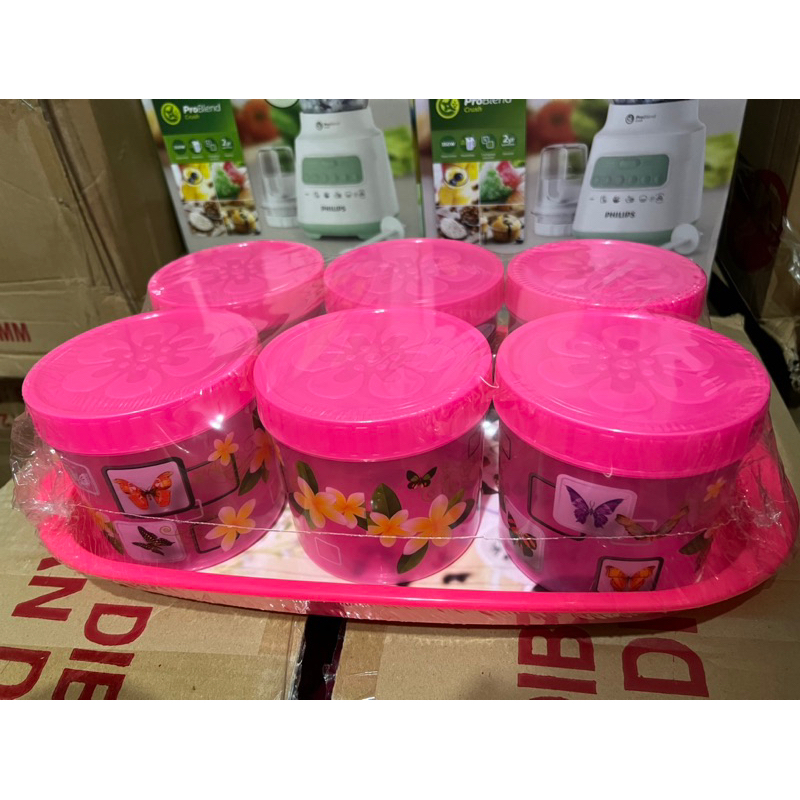 TOPAN Premium Set DX Bunga Lovenia Toples Set + Nampan 6 Toples Warna Pink