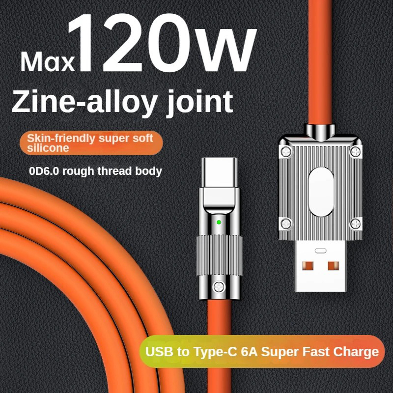 ELITEE 120W 6A Kabel Data Metal / Charger Micro USB / Type C / Lightning 120W / 6A Bahan Silikon 1 Meter