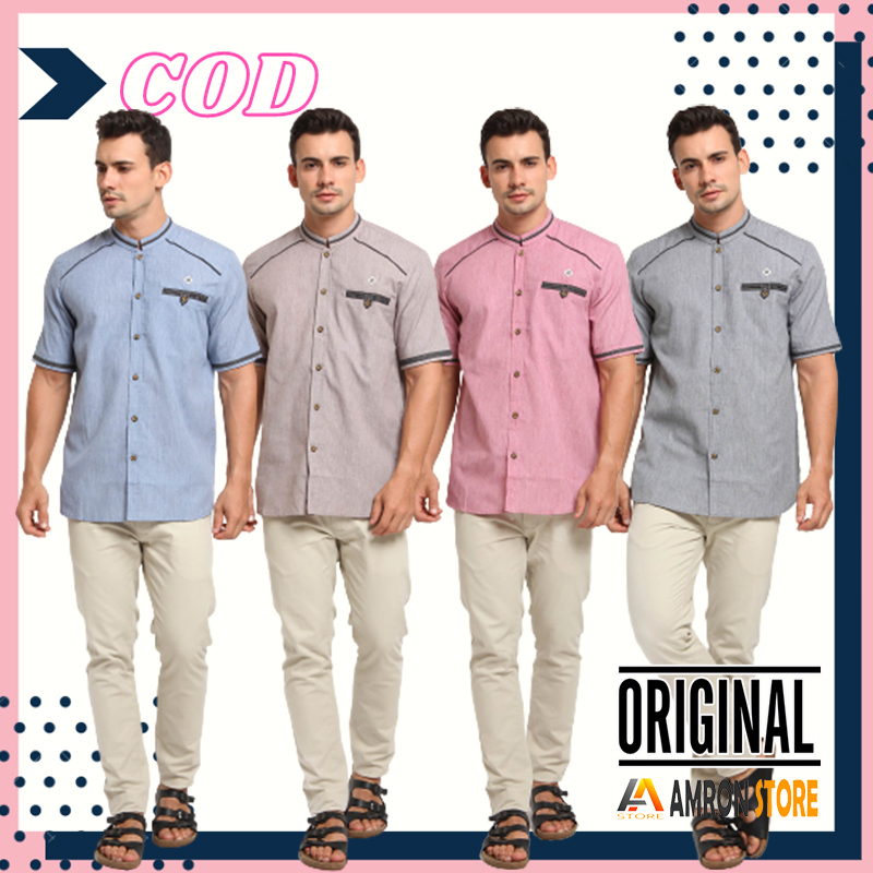 Baju Kemeja Koko Pria Muslim Lengan Pendek 3/4 Model Terbaru Original Kualitas Terbaik Lebaran Cotton Wood