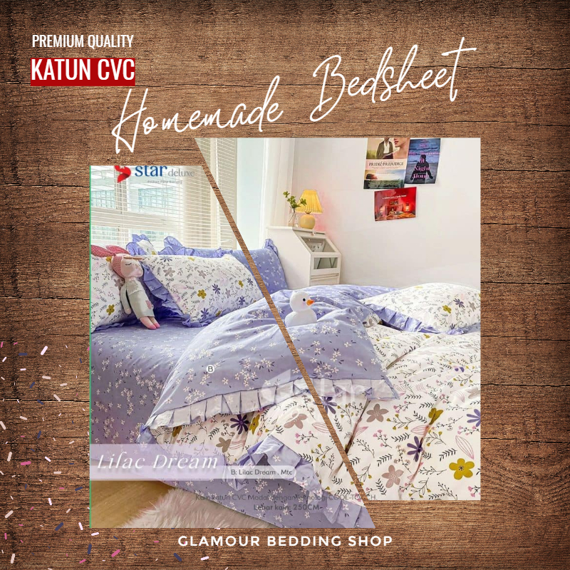 Sprei KING 200x180 Kain Katun CVC Katun Lokal Homemade Sprei Motif By STAR Deluxe