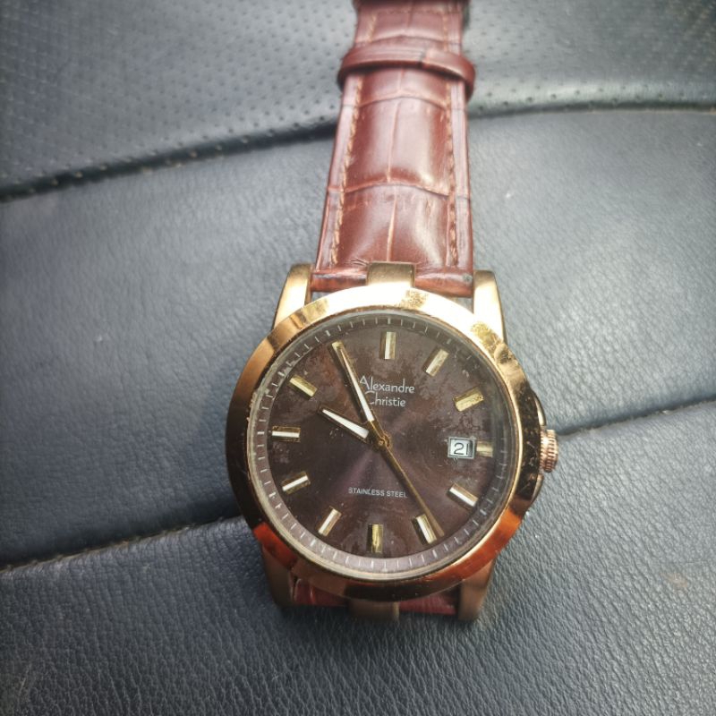 ARLOJI/JAM TANGAN ANALOG PRIA/WANITA ALEXANDER CHRISTIE GOLD 8180MD PRELOVED