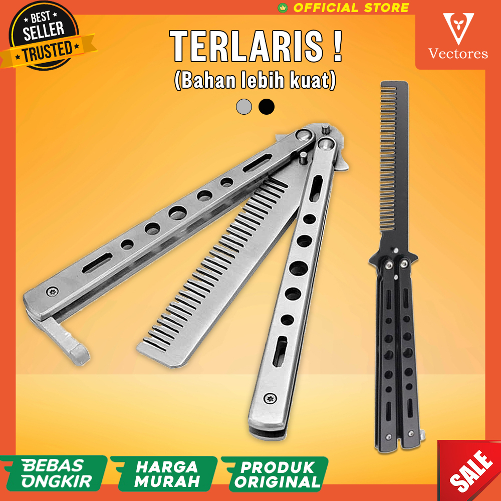 [ORIGINAL] Sisir Lipat Pria Stainless Steel Butterfly Balisong Folding Comb Asli Murah Terbaru