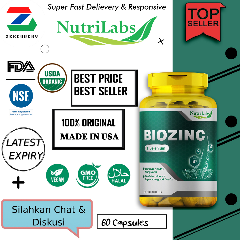 Nutrilabs Biozinc Biotin 10000 mcg zinc Selenium - 60 Capsules