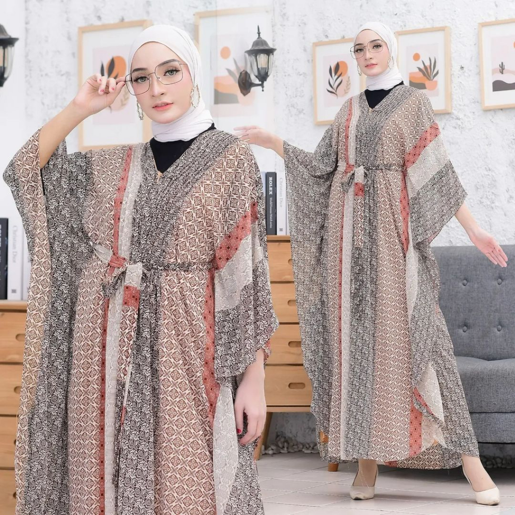 Kaftan Etnik Modern Ceruty Premium Terbaru Gamis Lebaran Wanita Remaja Mewah Import