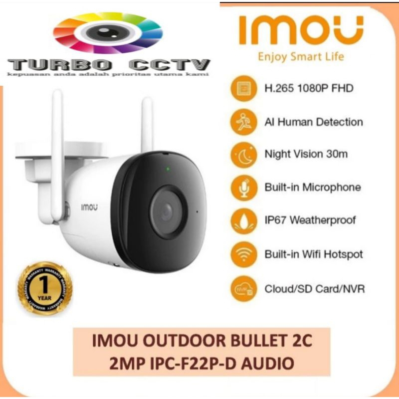 Kamera CCTV IP Wireless Imou Outdoor Bullet 2C-D 2MP IPC-F22P-D Audio