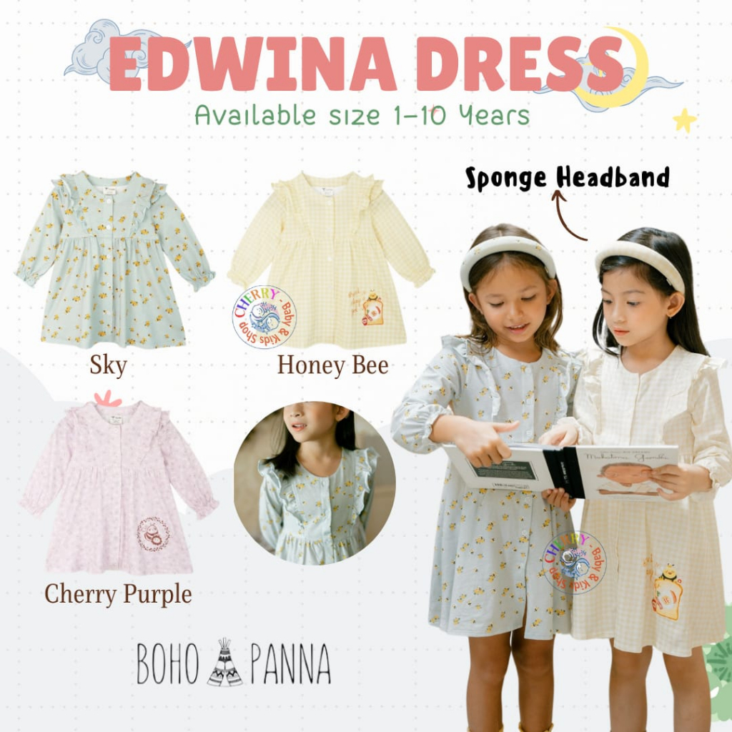 11.11 Bohopanna X OT Edwina Dress 0-10 Tahun AMBYAR Dress Ruffle Panjang Motif Anak Perempuan x The Overtee CBKS