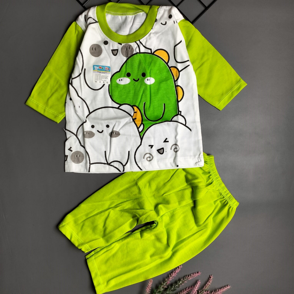 piyama setelan bayi 3-12 bulan motif cute dino