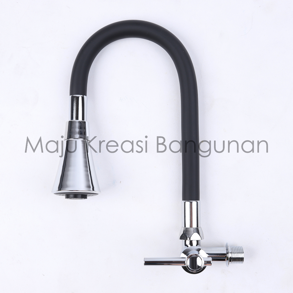 Kran Angsa Fleksibel VPR Terompet Keran Cuci Piring Hitam Flexible Sink Dapur Tembok Wastafel Tap Nikel