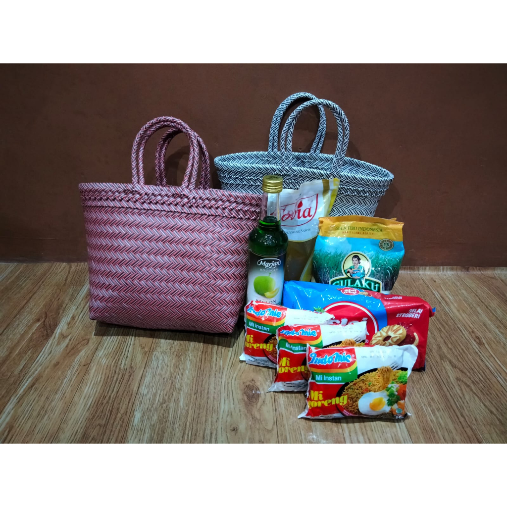 5Pcs Tas Anyaman Motif Halus Ukuran S / Tas Anyam Sembako / Paket Tas Anyam