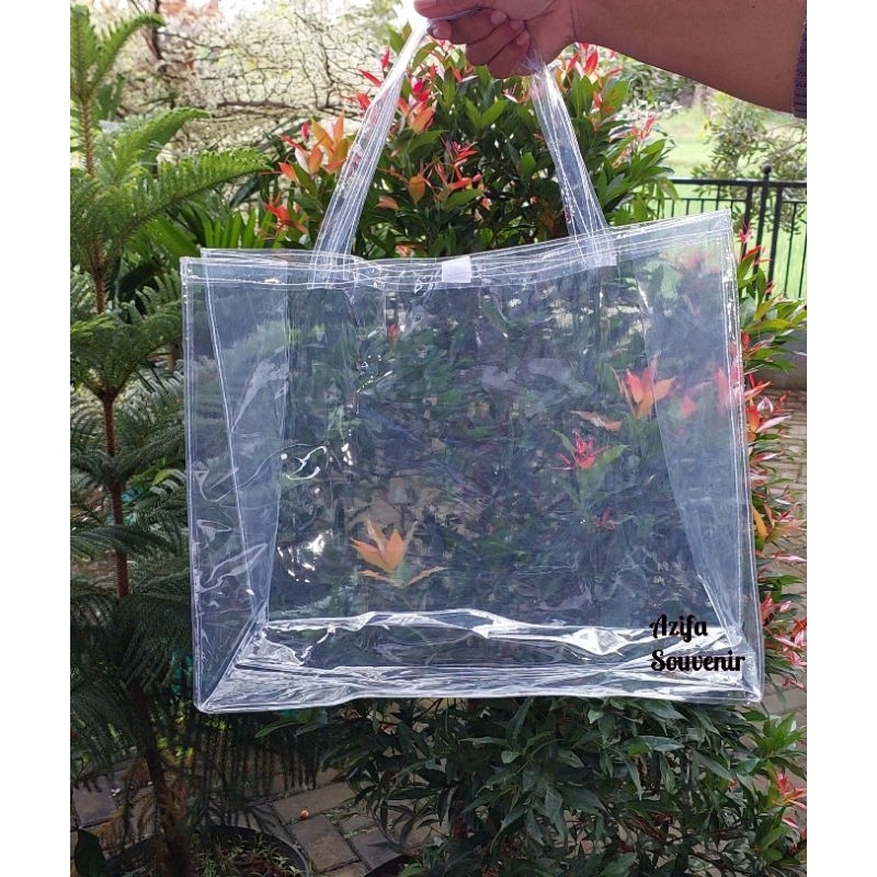 Tas Mika Transparan Bening / Souvenir Goodie Bag Polos Ukuran Besar