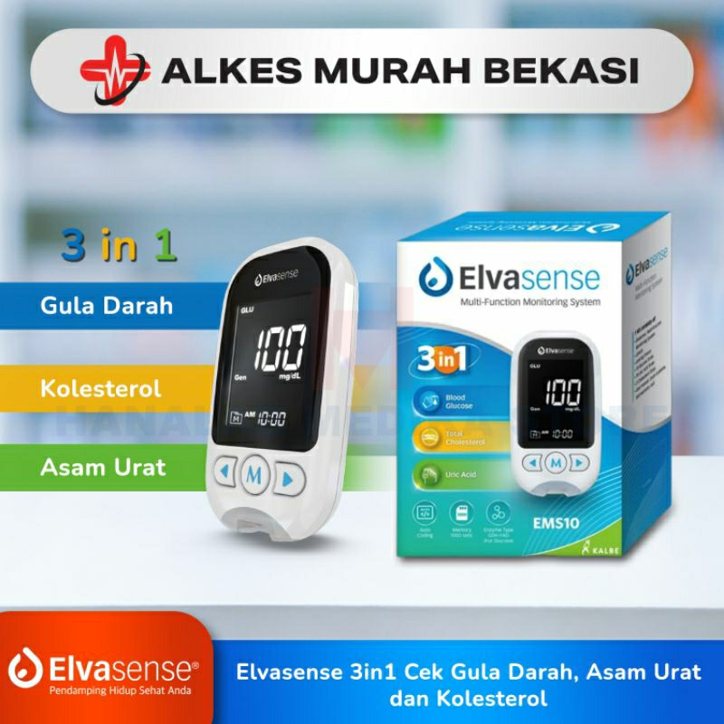 ELVASENSE 3in1 ALAT CEK GULA DARAH/ASAM URAT/KOLESTEROL