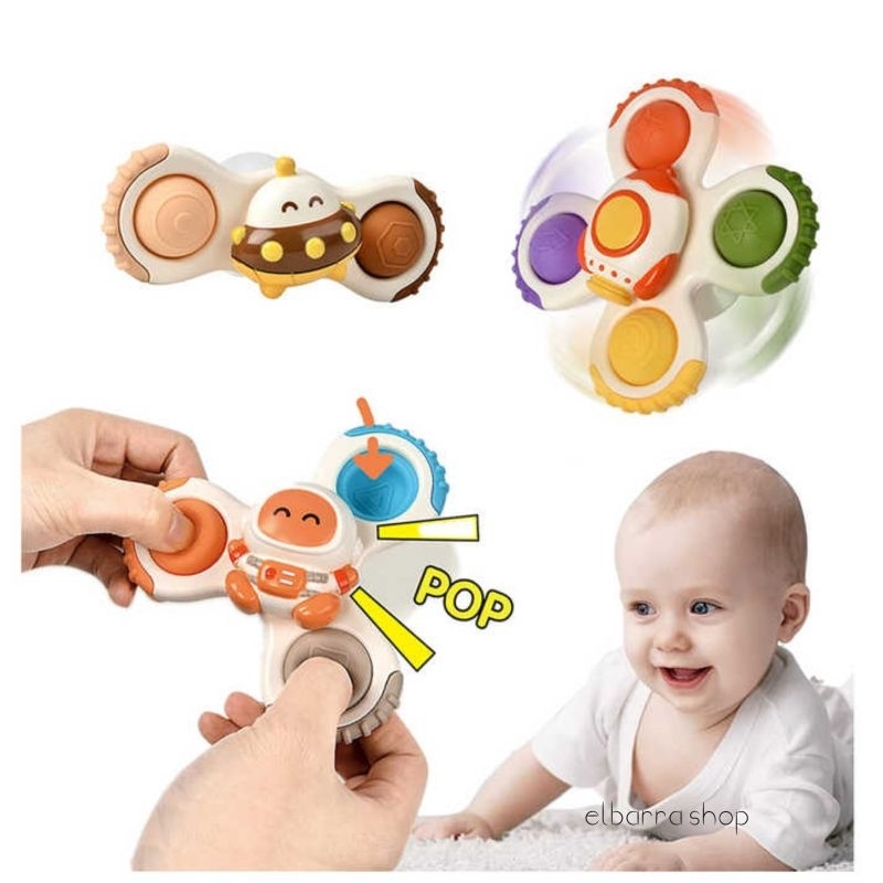 Mainan Sensori Motorik Anak Spinning Sensory Fine Motor Skill Suction Cup Spinner Toy Baby Tummy Time Gasing Spinner Gyro Rattle Kado Bayi Simple Dimple Spinner Pop It Sensory Fidget Bath MPASI Toy Teether Gigitan Mainan Mandi Toodler Dekorasi Kamar Anak