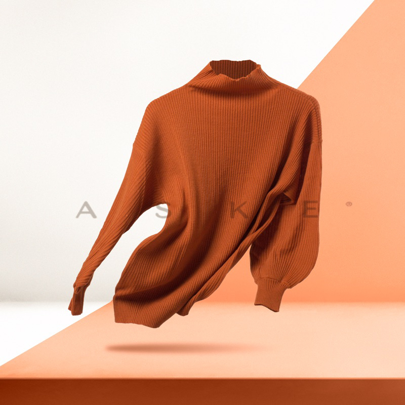 NIKITA TURTLENECK SWEATER WARNA TERRACOTTA - OVERSIZE LONGSLEEVE BALONI PREMIUM - SWEATER SOFT KNIT BASIC KOREA - ATASAN TANGAN PANJANG - HIJAB FRIENDLY - TOP RAJUT ATASAN WANITA - HADIAH / KADO ULTAH CEWEK