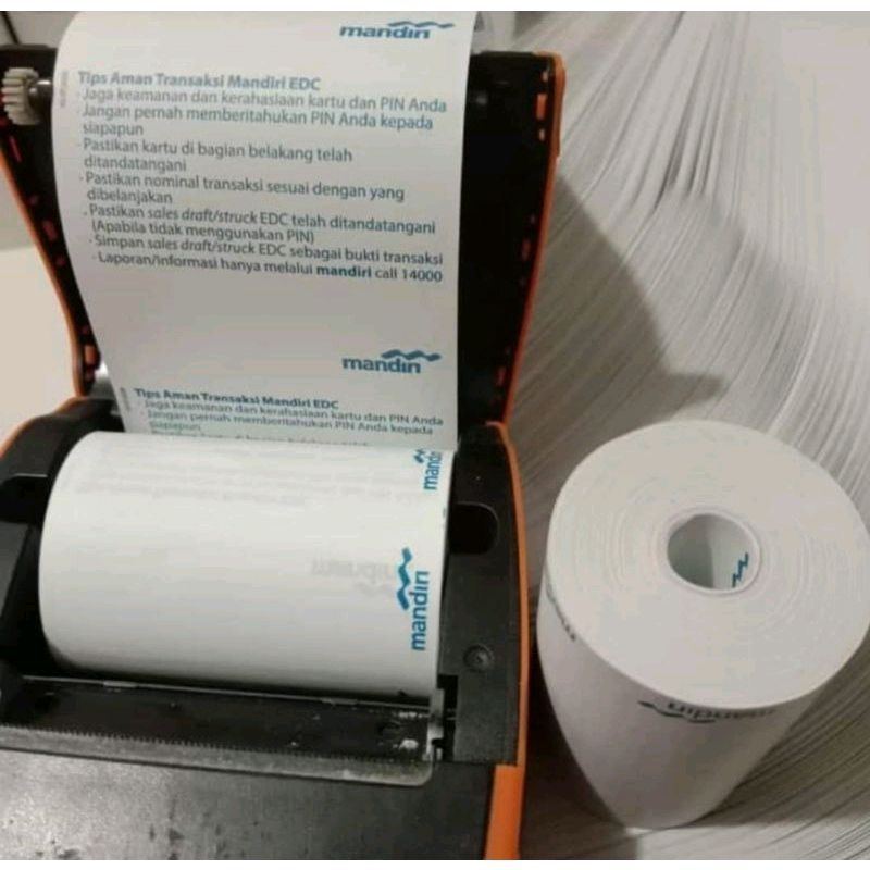 

Kertas thermal logo mandiri ukuran 58x40mm coreleles full kertas