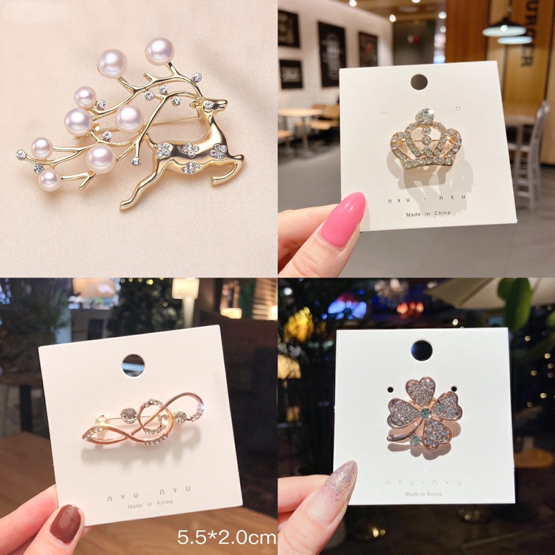 bros hijab / bros premium / bros lucu / bros cantik / bros jilbab / bros laris / bros murah / bros cewek / Bros Geometri Terlaris Model Pita Warna Gold Silver dengan Mutiara / Bros Wanita Korean Style Bros Mutiara Brooch BZO