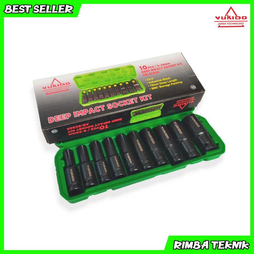 NEW YUKIDO Mata sock impct set CR-V mata socket extention deept impact 10 pcs 1/2dr 8mm - 24mm