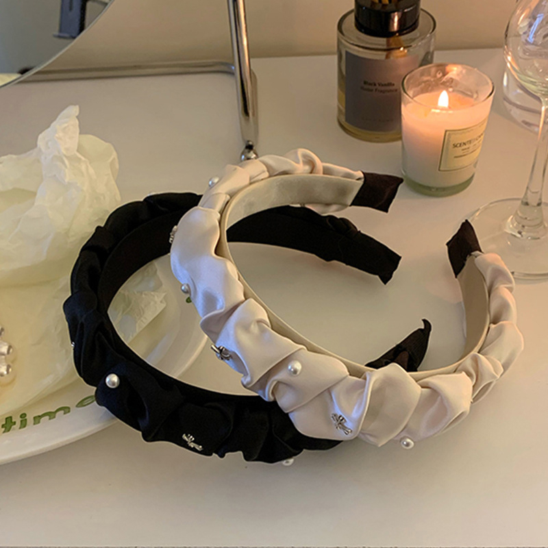 BANDO KAIN KERUT HIASAN MUTIARA SATIN SCRUNCHIE HEADBAND HAIRBAND WITH PEARL BENDO SILK SMOOTH LEMBUT HAIR HOOP KOREA KOREAN