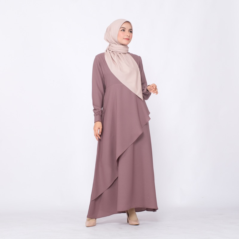 YASMIN DRESS WOLLYCREPE GAMIS LAYER DEPAN BUSUI FRIENDLY DRESS KONDANGAN by hawacorner