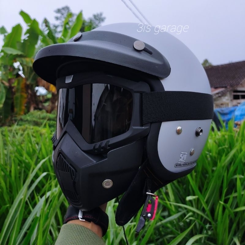 HELM BOGO RETRO DEWASA GOGLE MASK TOPENG 1 PAKET