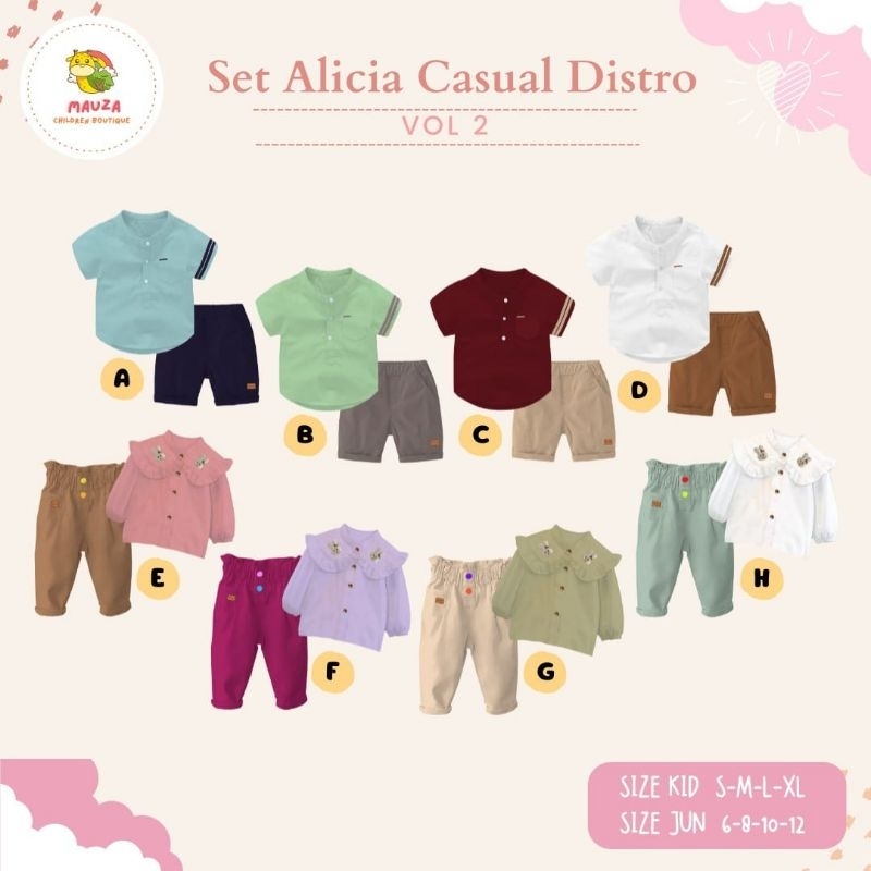 Ready ‼️ Set Anak Lucu Alicia &amp; Casual Distro by Mauza Kids Bisa COD setelan Anak Premium