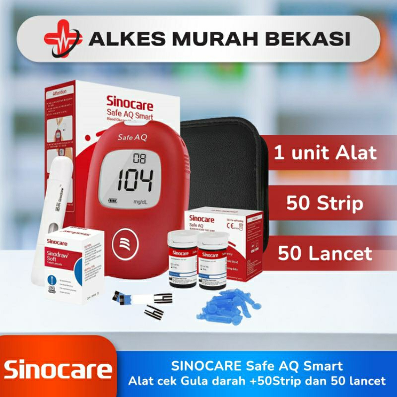 SINOCARE Safe AQ Smart Alat cek Gula darah +50Strip dan 50lancet