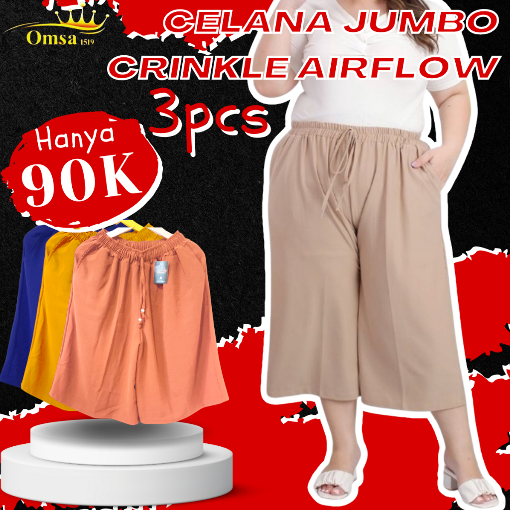 celana pendek wanita jumbo santai selutut kekinian kulot dewasa highwaist crinkle premium terbaru airflow