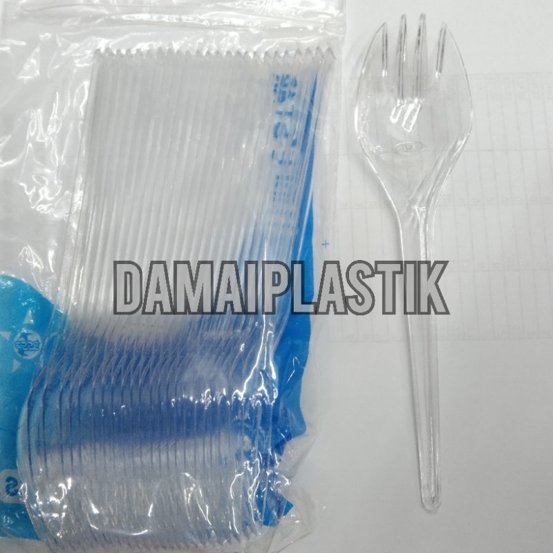 Sendok Garpu Makan Plastik 2in1 Sendok Spork Bening Transparan