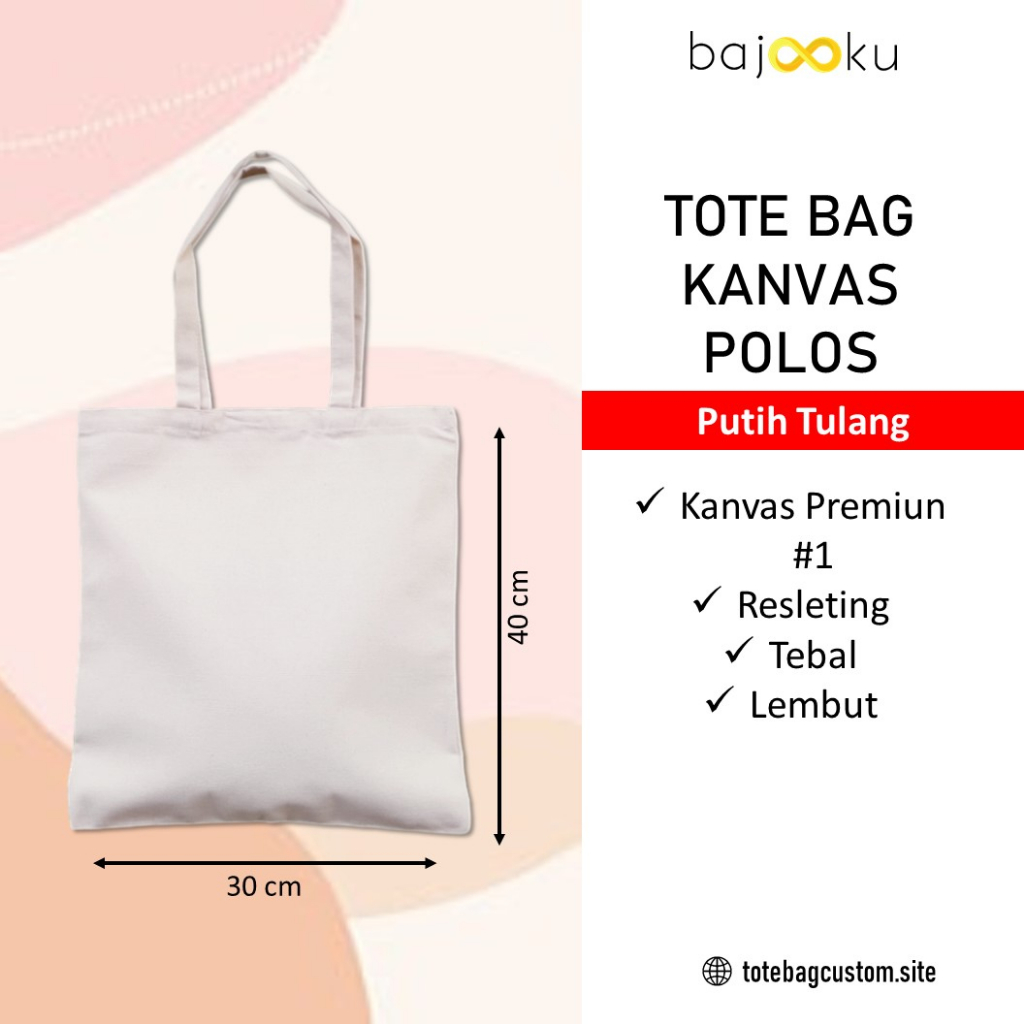 Tote Bag Kanvas Polos Putih Tulang 30x40