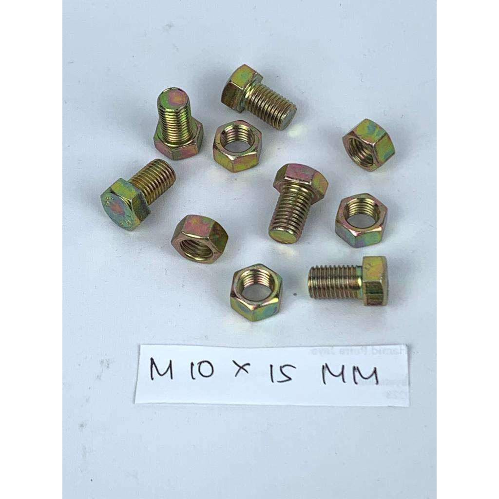 BAUT M10X15 MM ISI 10 PCS WARNA KUNING HEXAGON HEX BMK MUR BAHAN BESI TEBAL HARGA MURAH BERKUALITAS PROMO DISKON TERLARIS